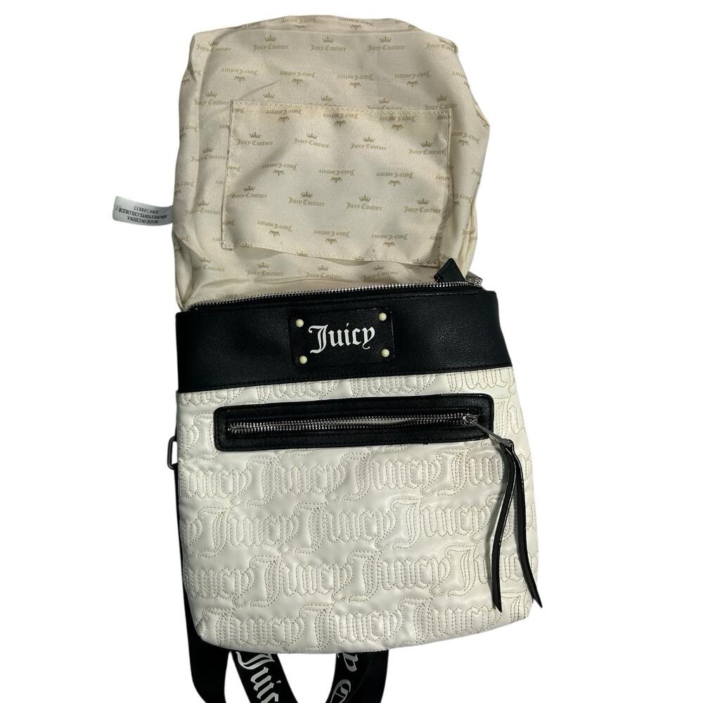 Juicy Couture Black White Crossbody Purse Bag Deboss Logo Adjustable Strap - Picture 5 of 10